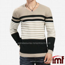 Sunshine Mens Knitted Striped Match Color Pullover Sweater